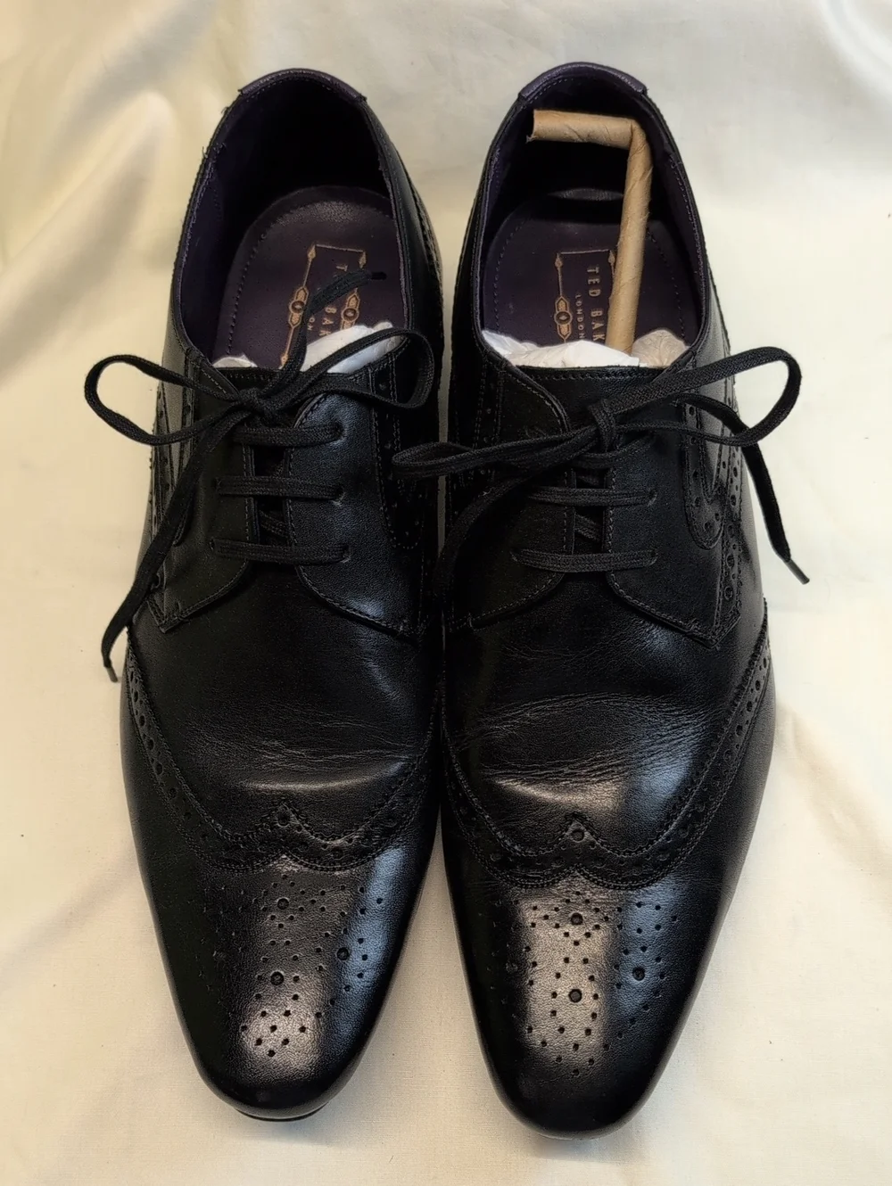 Ted Baker Mens Hann 2  Black Leather Wingtip Lace Up Dress Shoes Sz 10 EUC